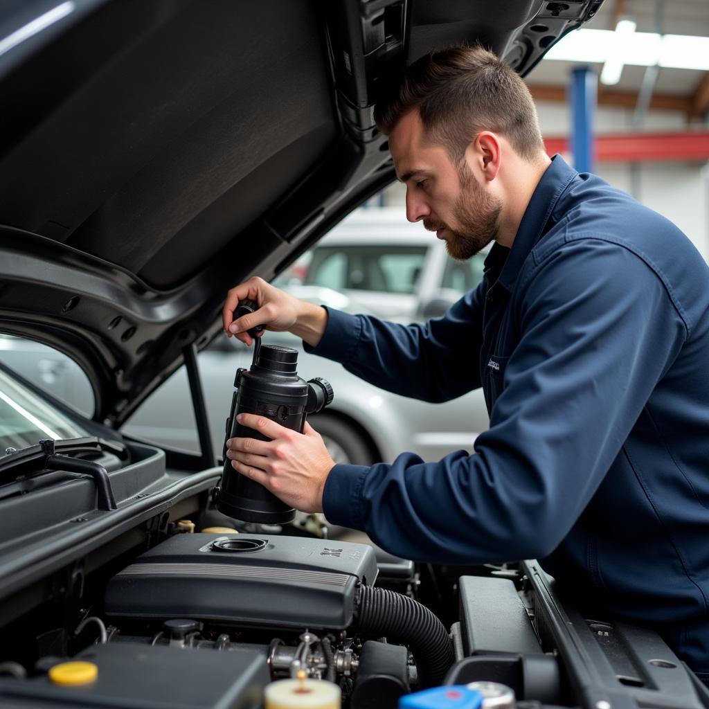 Mechanic Inspecting Engine