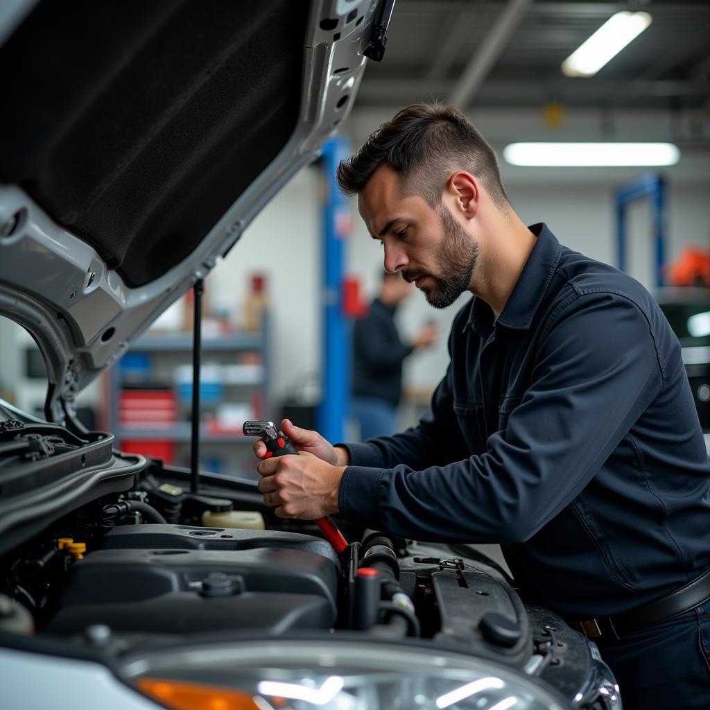 Mechanic Inspecting Car Engine