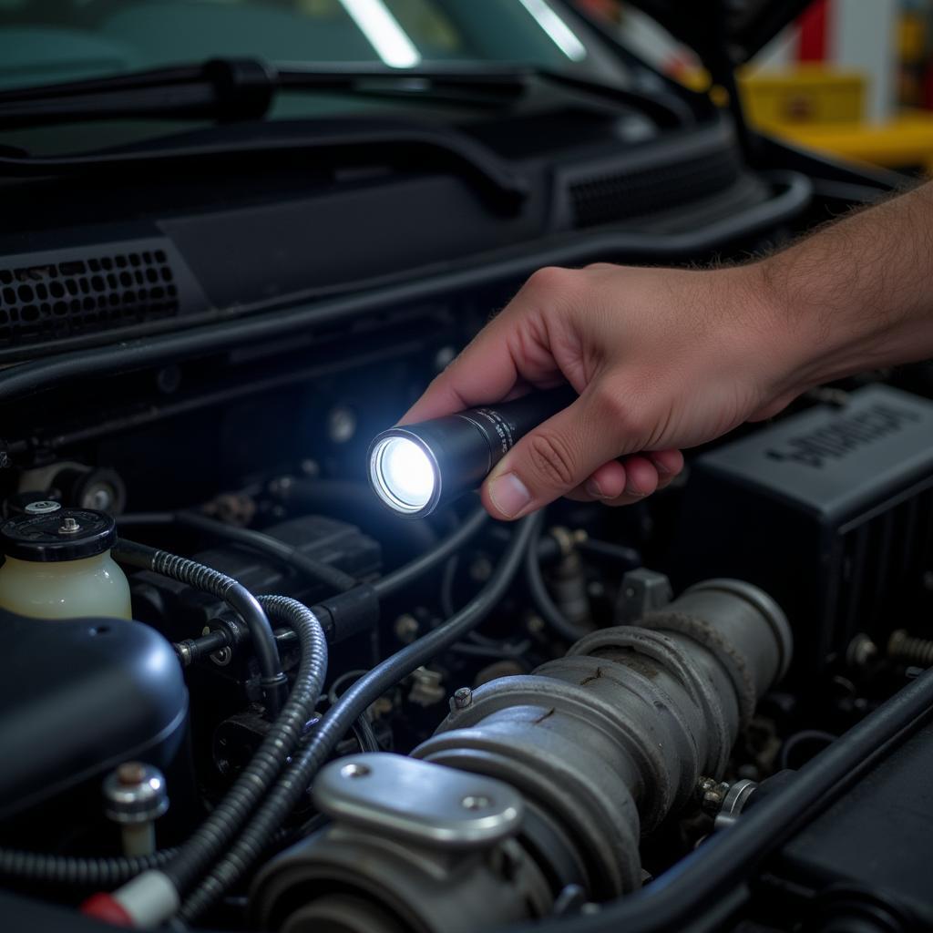 Mechanic Inspecting a Car Engine