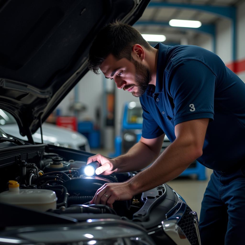 Mechanic Inspecting Engine