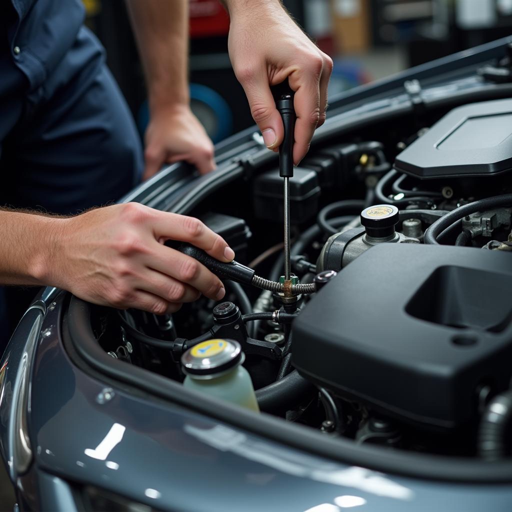 Mechanic inspecting a car engine