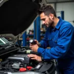 Mechanic Inspecting Engine