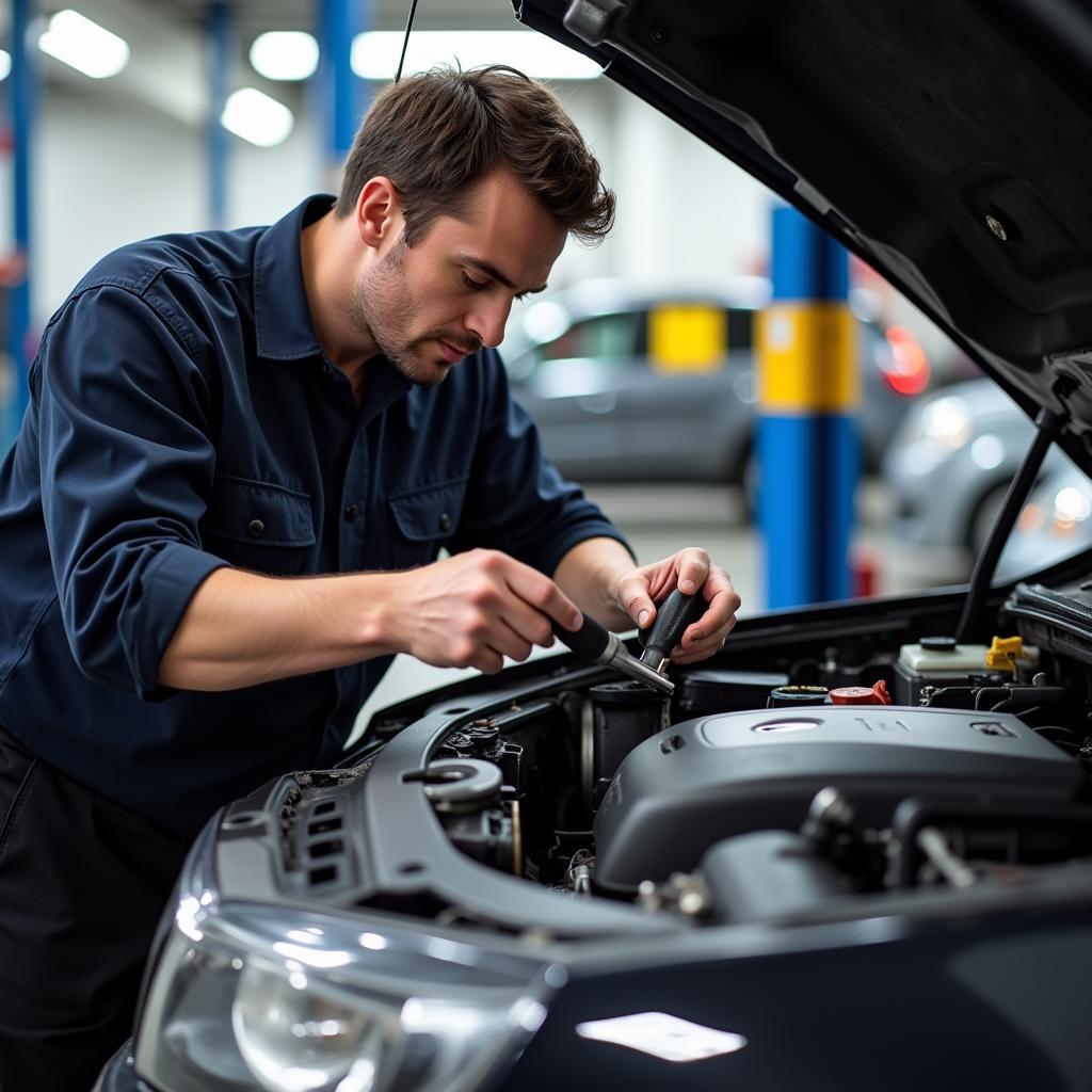 Mechanic Inspecting Engine