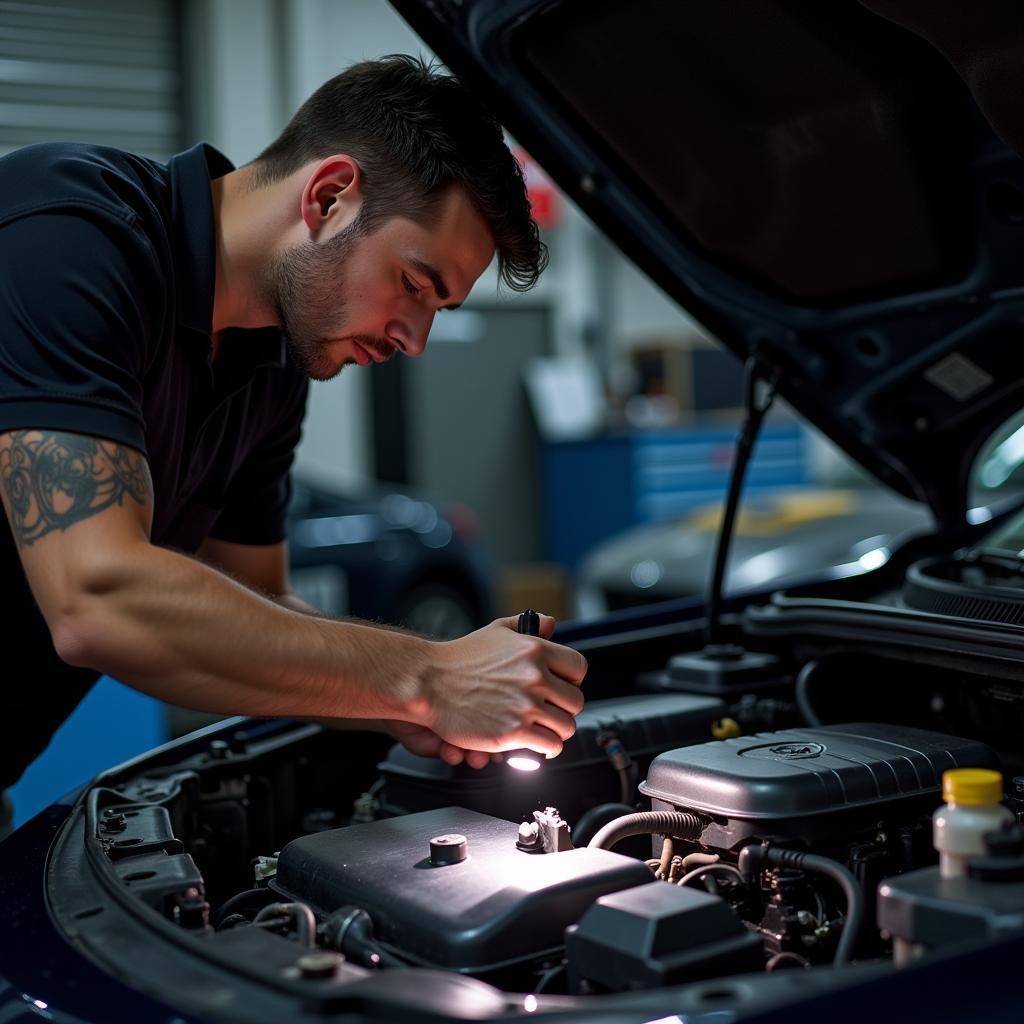 Mechanic Inspecting Engine