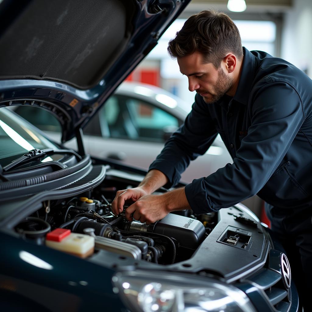 Mechanic Inspecting Car Engine