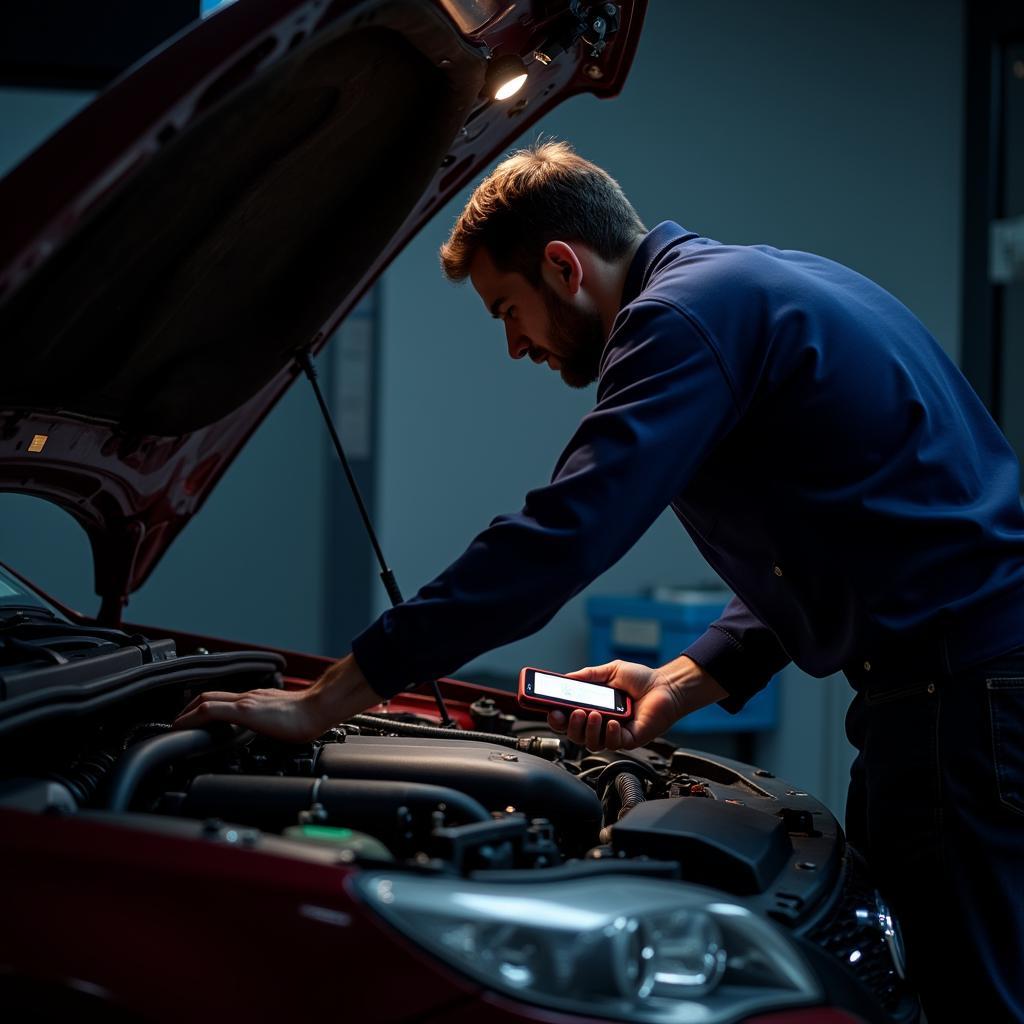 Mechanic Inspecting Car Engine