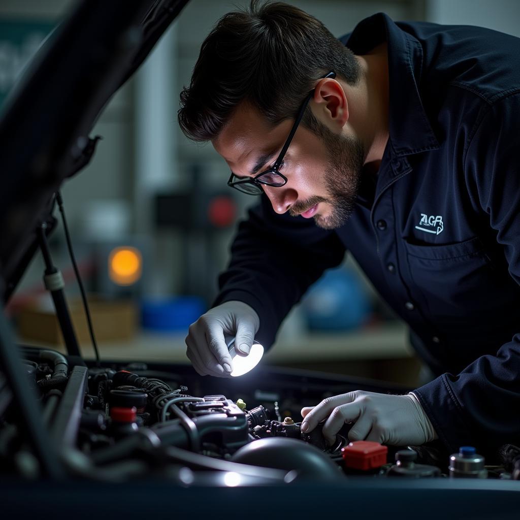 Mechanic inspecting a car engine