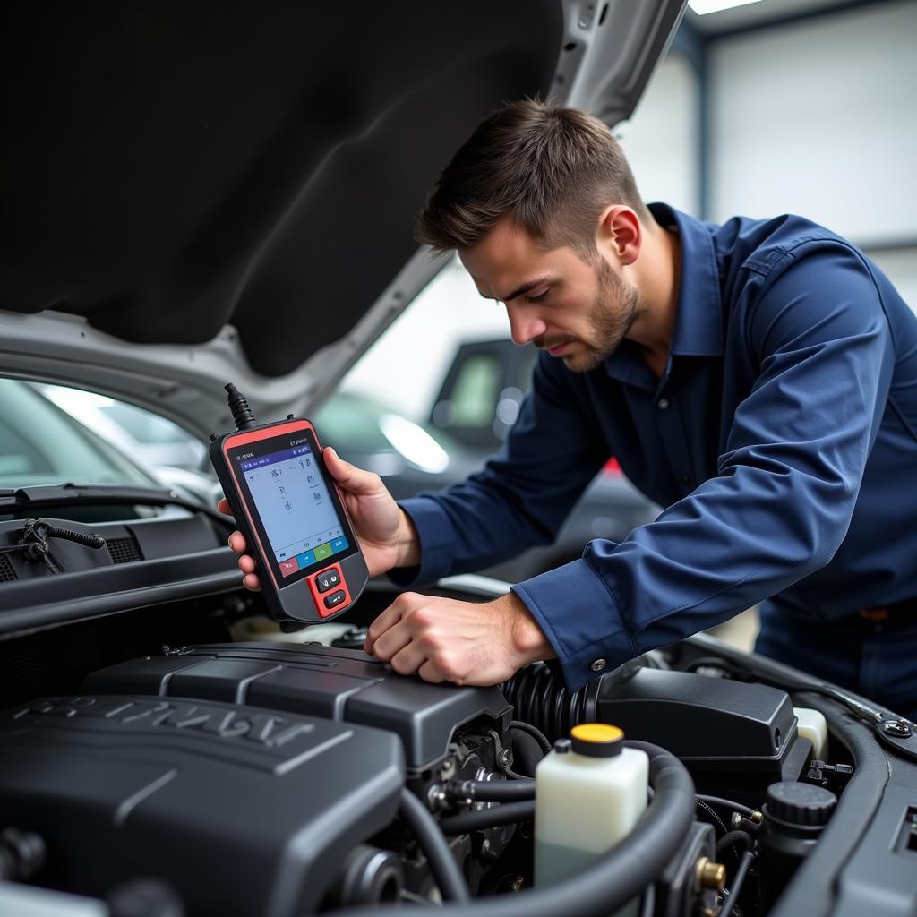 Mechanic Inspecting Car Engine