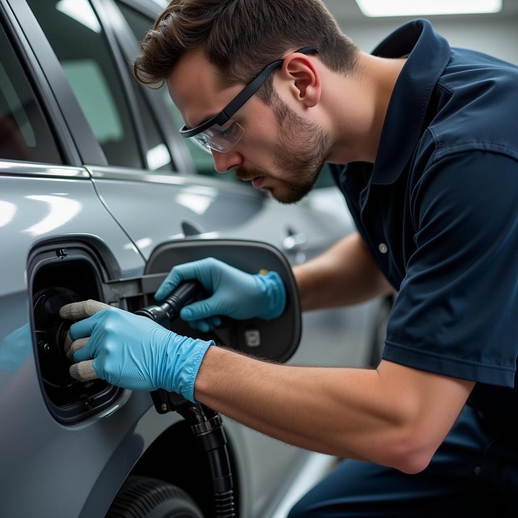 Mechanic Inspecting Fuel Tank