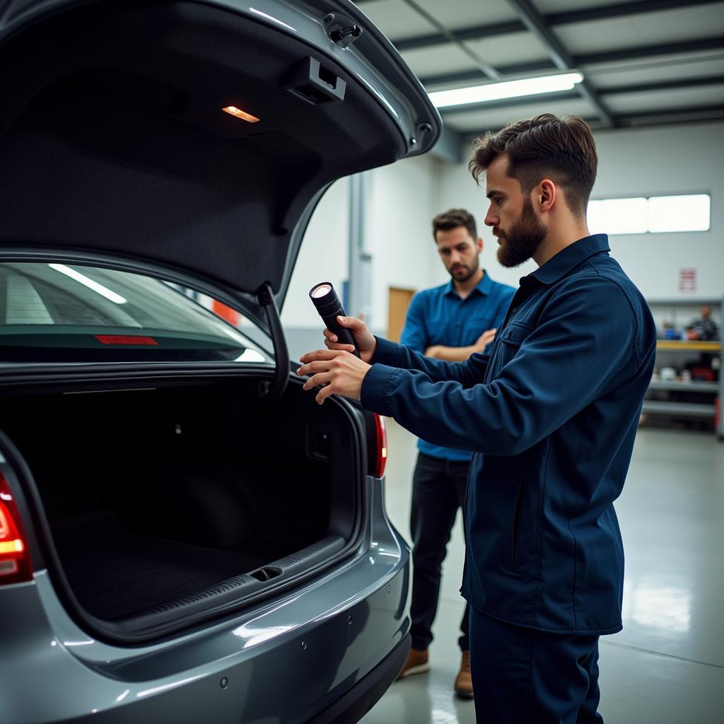 Mechanic Inspecting Car Trunk