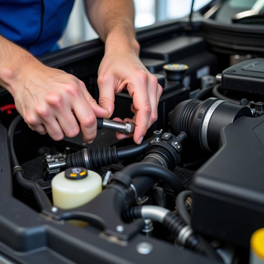 Mechanic Performing Car AC Service