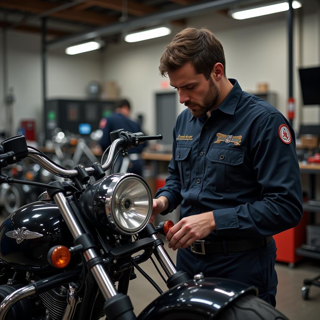 Mechanic Repairing a Motorcycle Engine