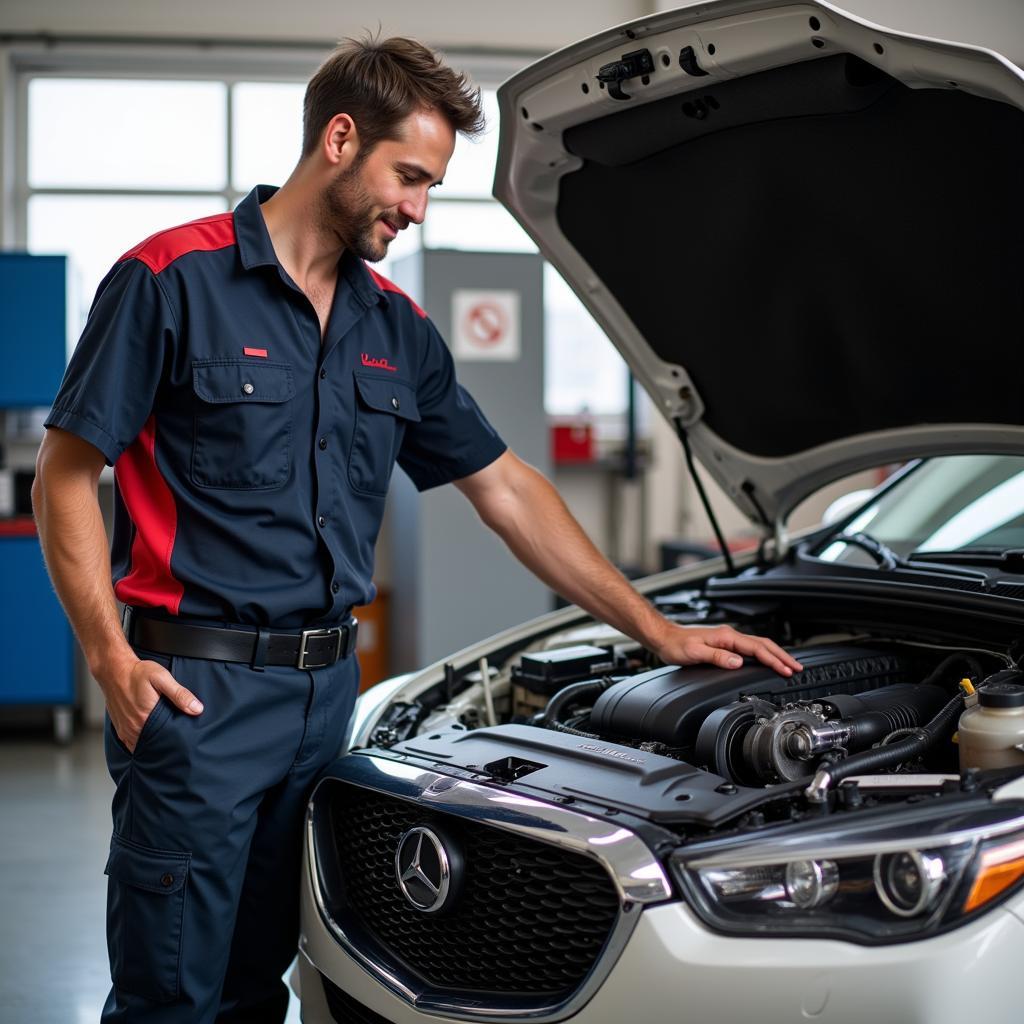 Mechanic Discussing Car Parts Options with Customer