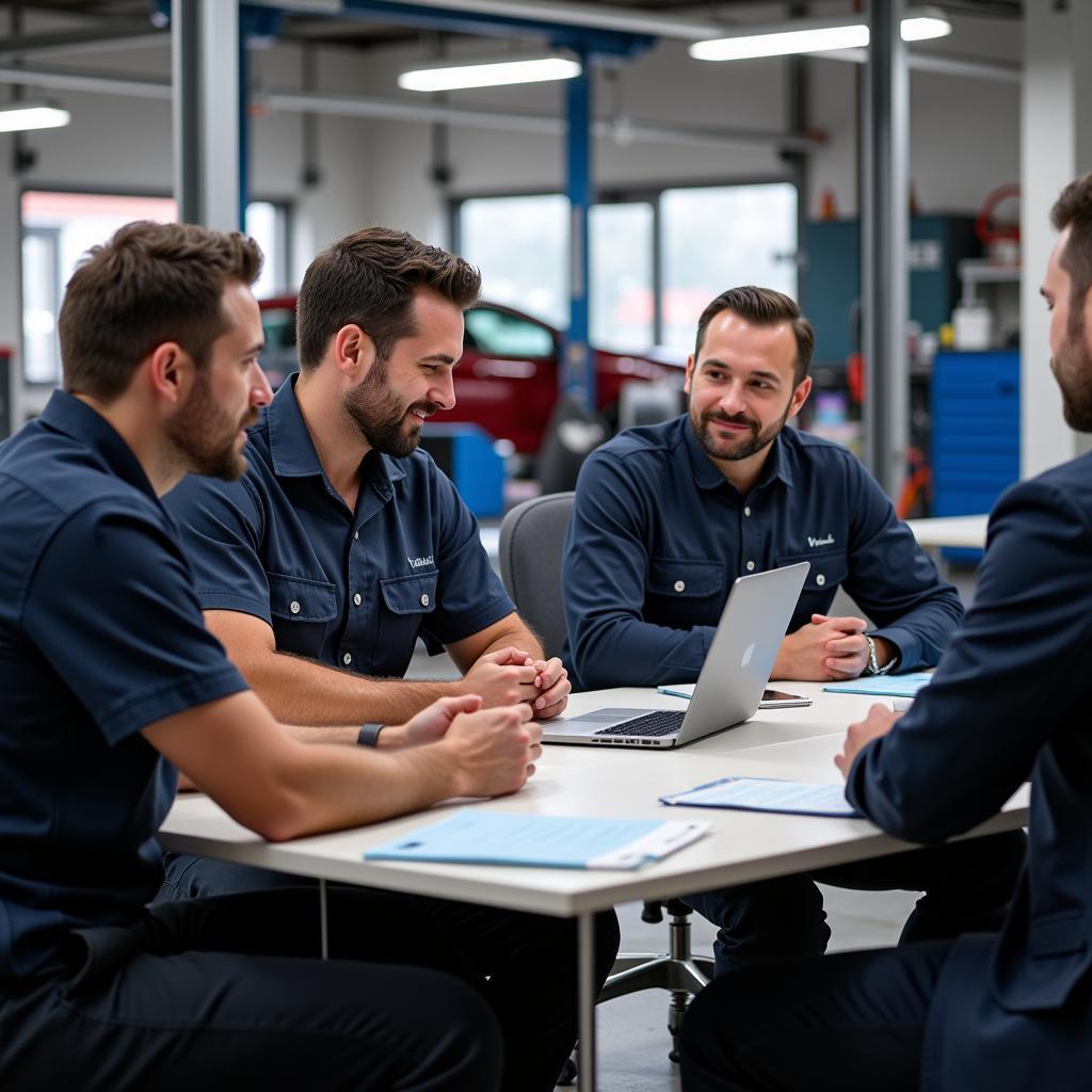 Mechanic Team Meeting About Customer Service