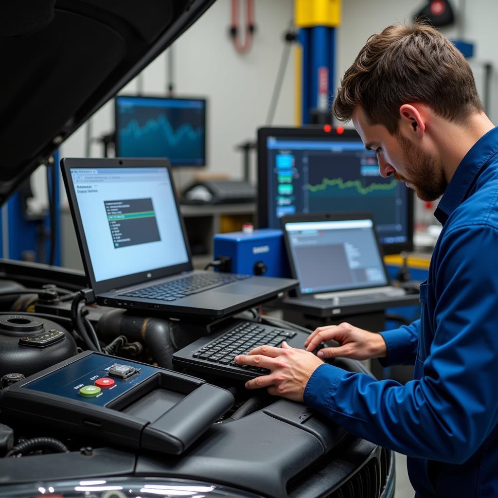 Mechanic Using Advanced Diagnostic Tools