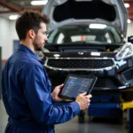 Mechanic Using Digital Tablet