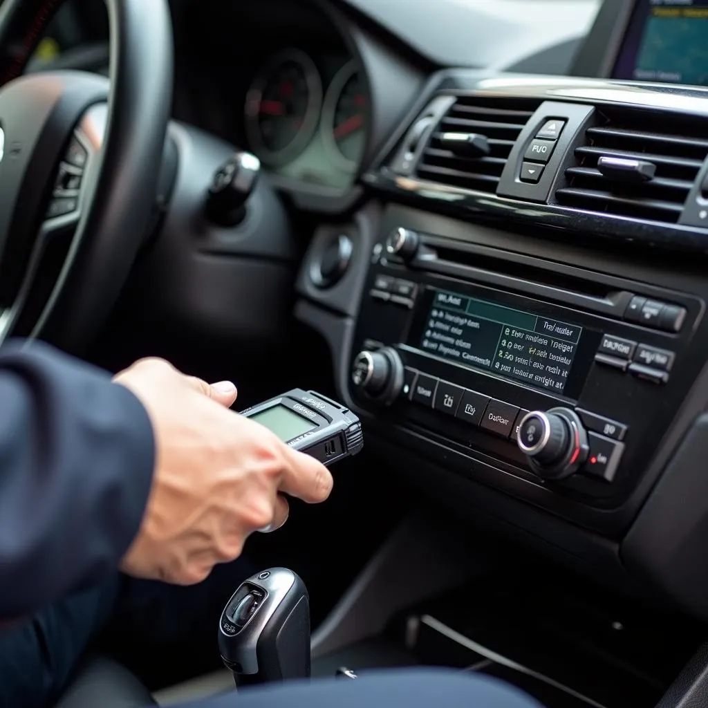 Mechanic Using OBD-II Scanner on a BMW X3