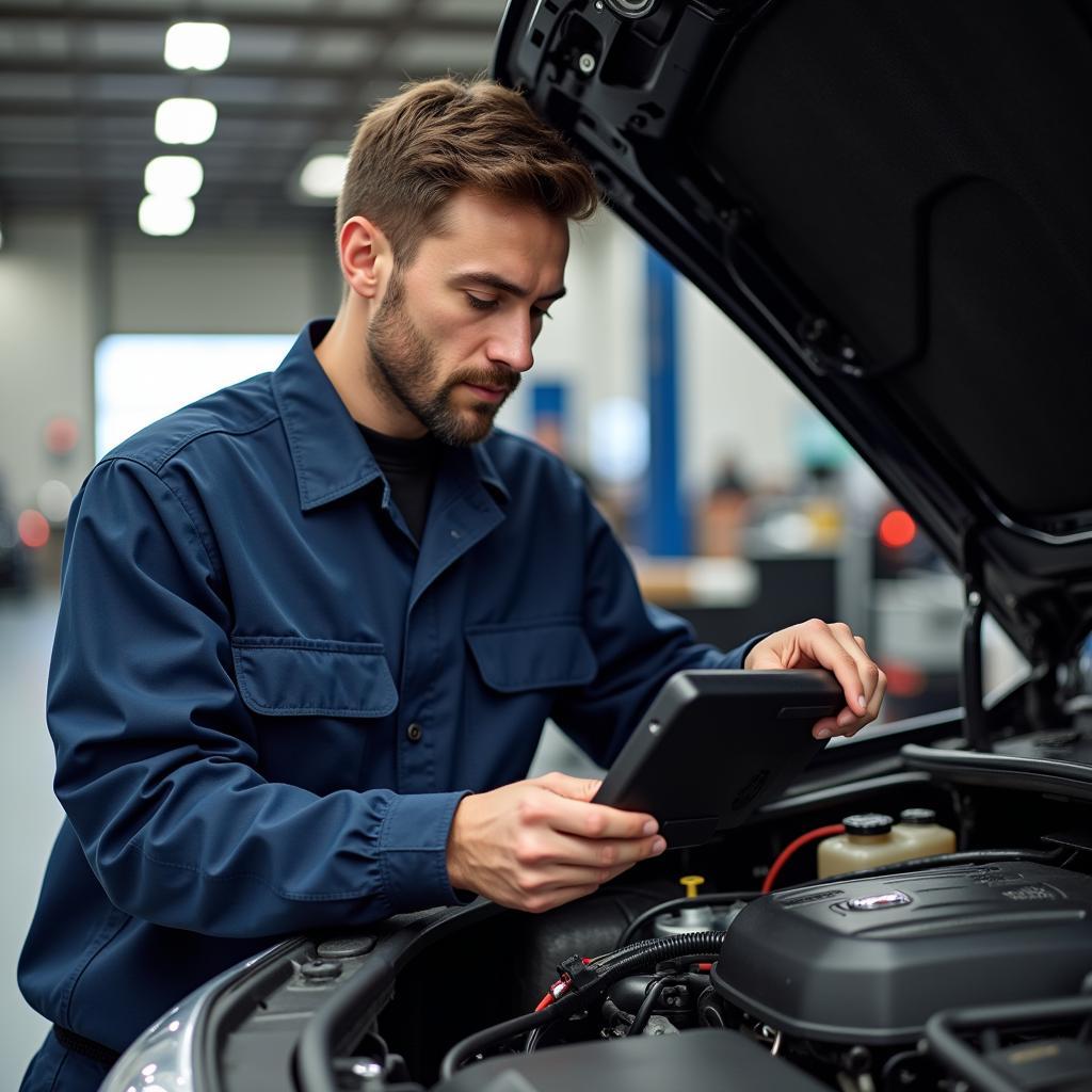 Experienced mechanic diagnosing a car engine problem