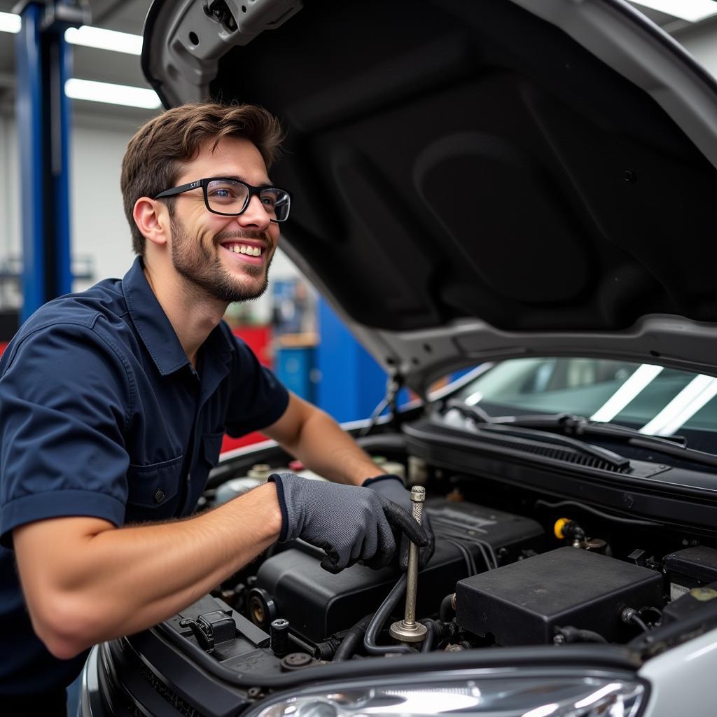 Mechanic Working On Car