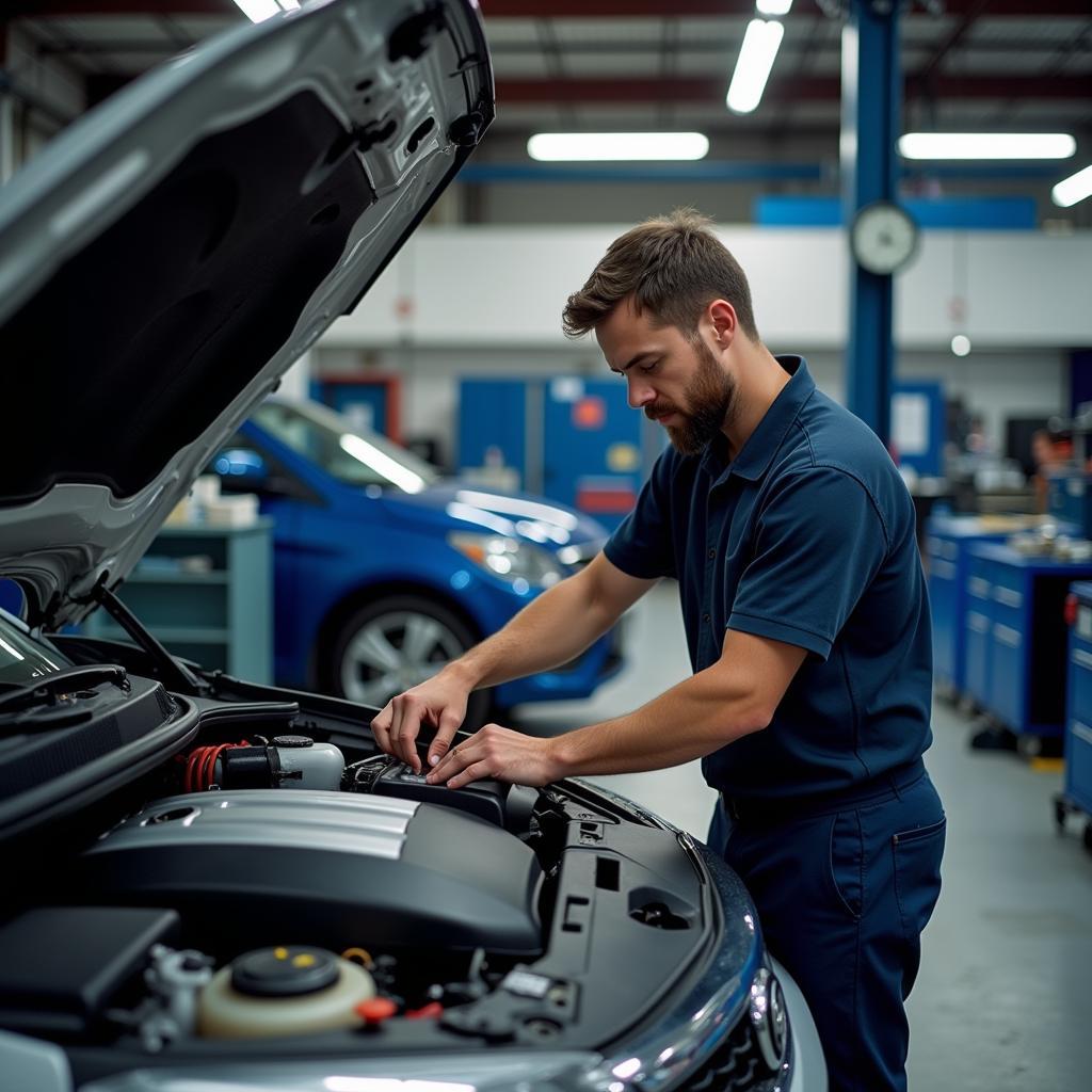 Mechanic Examining a Car Engine