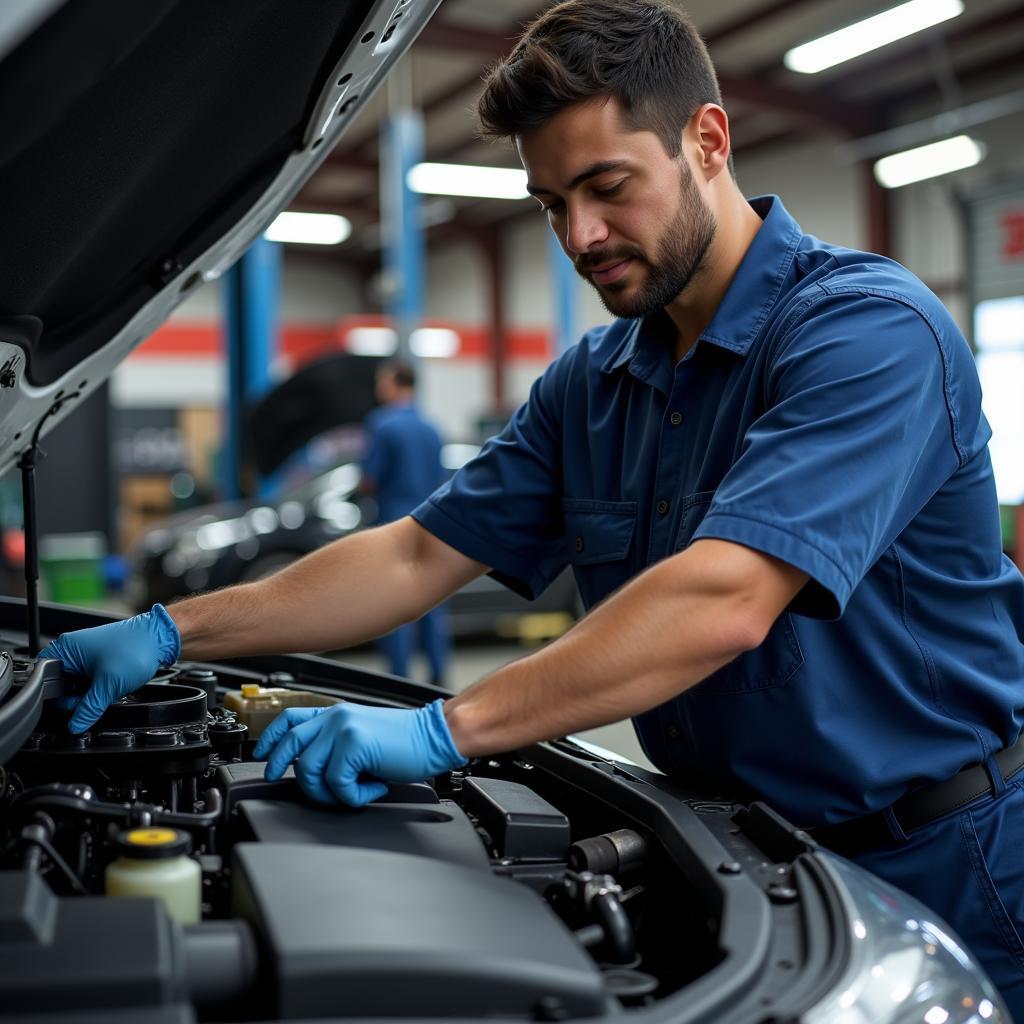 Mechanic Working on a Car Engine