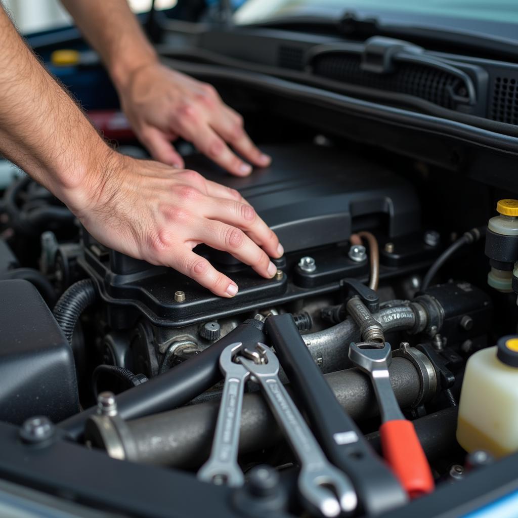 Mechanic Working on a Car Engine in Victoria