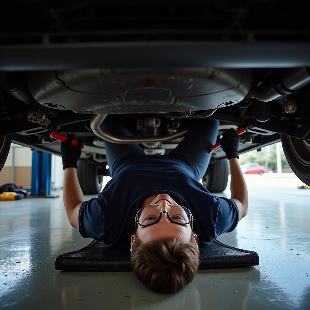  Home mechanic performing car maintenance