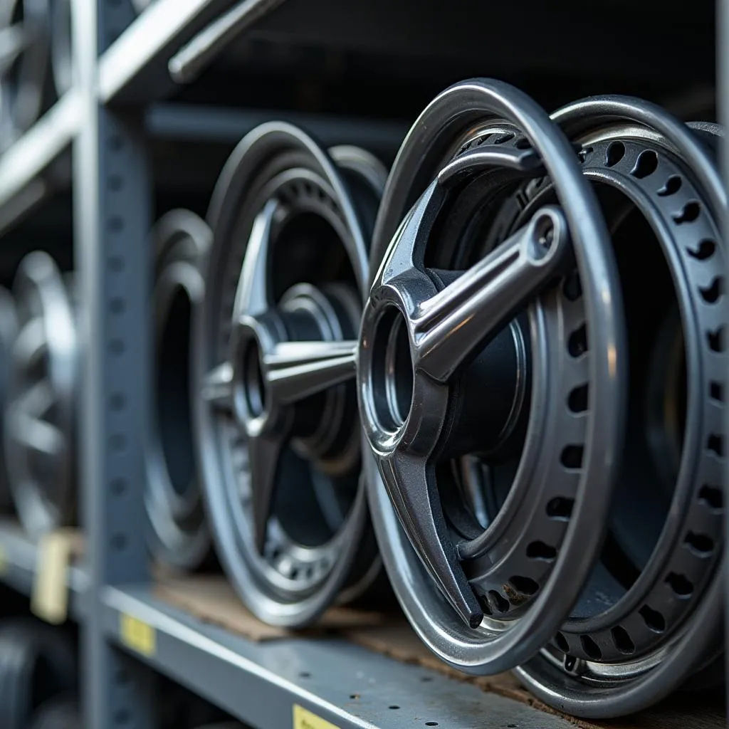 Authentic Mercedes-Benz spare parts on a shelf