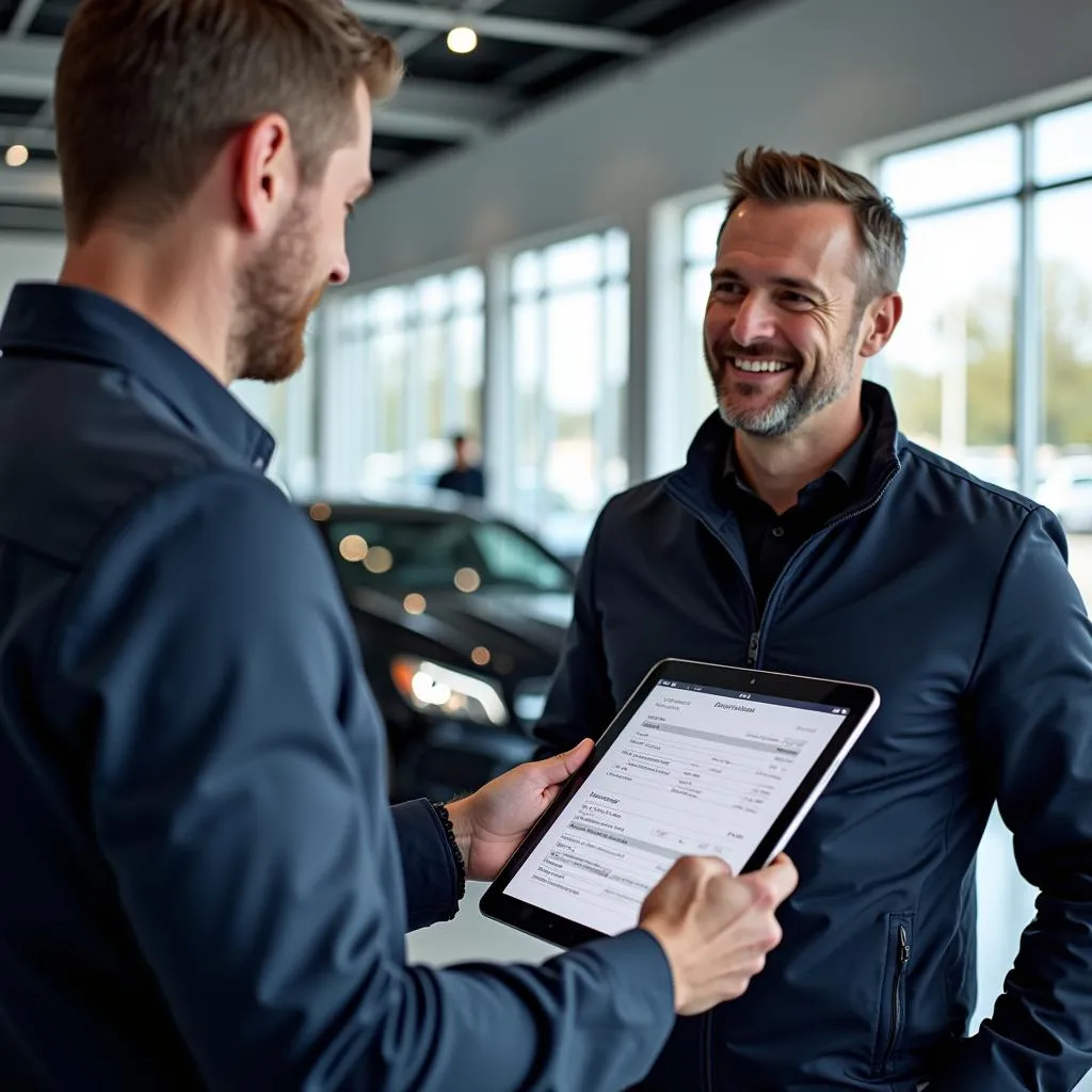 Service Advisor Discussing Repair with Mercedes-Benz Owner