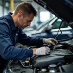 Mercedes Benz Technician Inspecting Engine