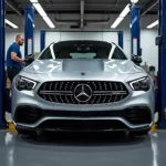 Mercedes Car on Lift for Inspection