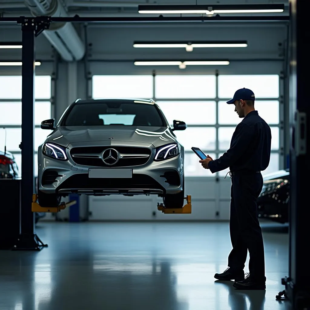 Mercedes Car Undergoing Service Check