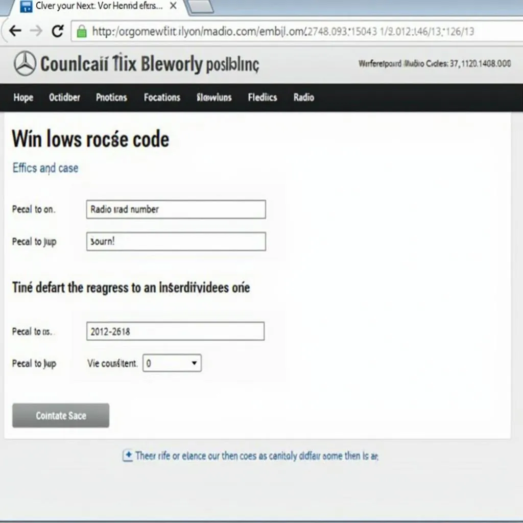 Mercedes radio code website screenshot