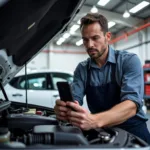 Miami car service technician inspecting a vehicle