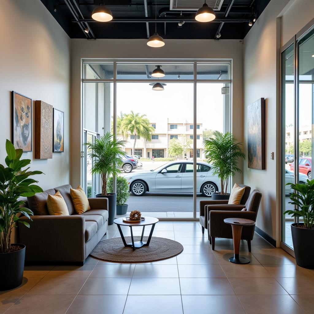 Comfortable waiting area in a Miami car service center