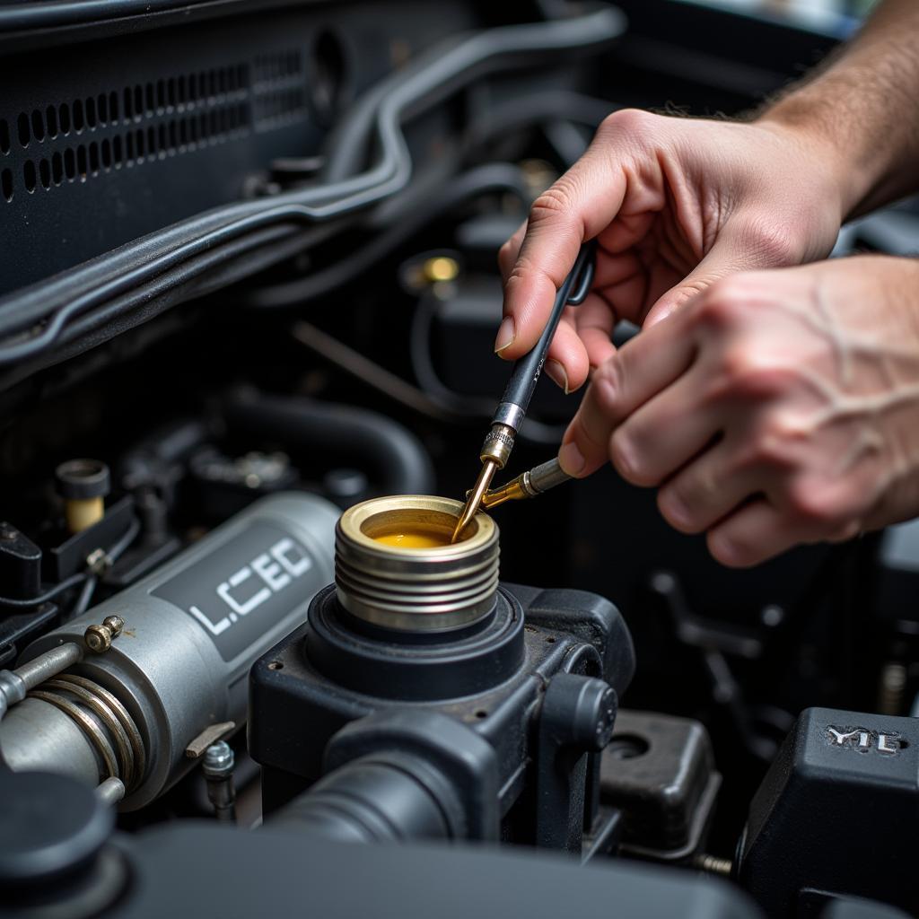 Midas Mechanic Performing an Oil Change