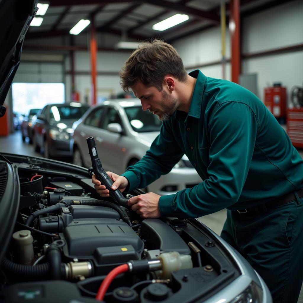 Mechanic performing car diagnostics in Middle Green