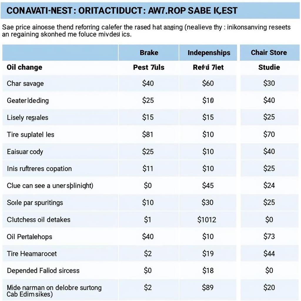 Milwaukee Car Service Cost Comparison Chart