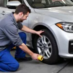 Mechanic performing a minor car service