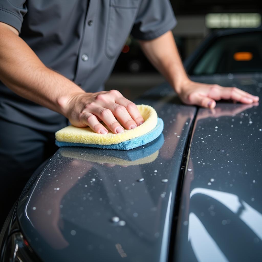 Mobile detailer applying wax