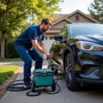 Mobile Mechanic Performing an Oil Change at Home