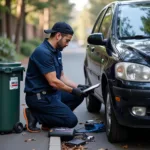 Mobile mechanic diagnosing a car on the roadside