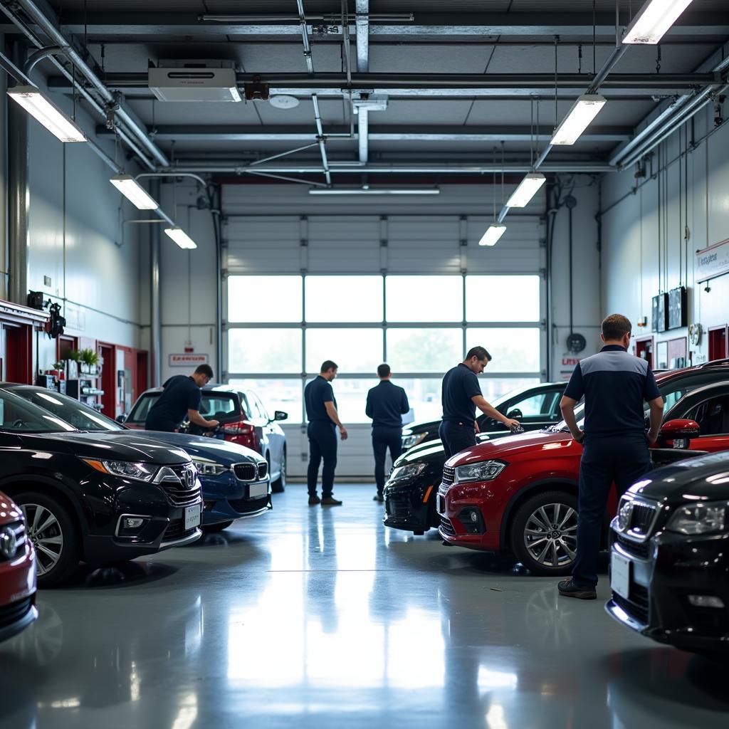 Modern Car Service Center with Technicians