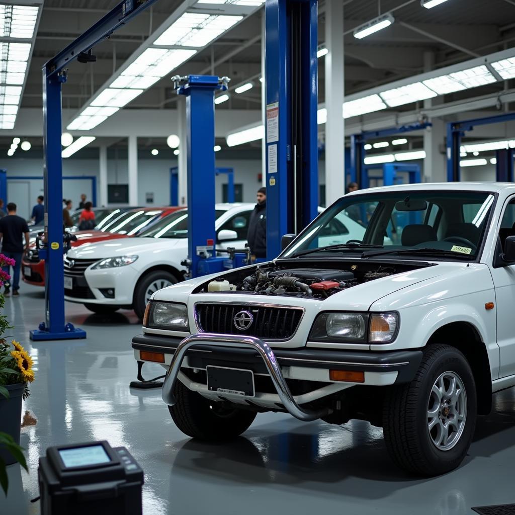 Modern car service equipment at a Gurgaon car center