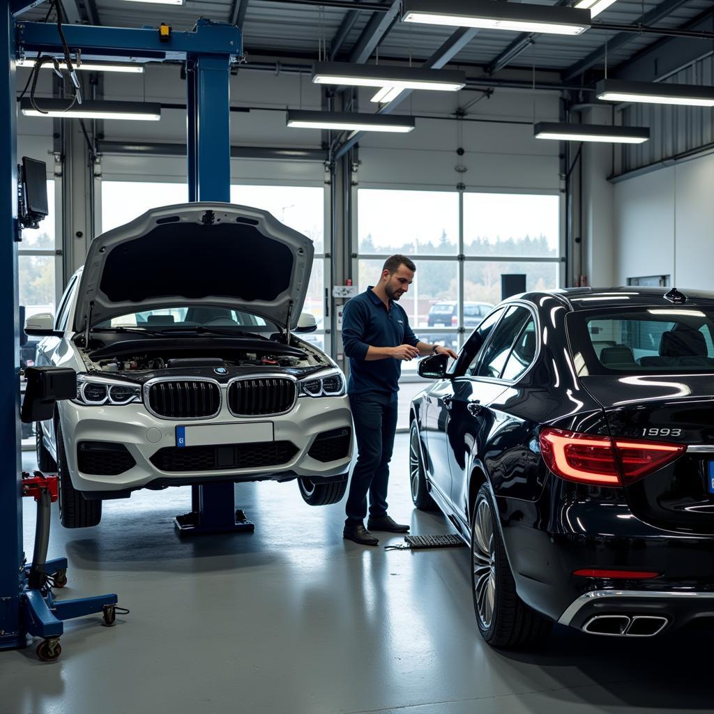 Interior view of a modern car service garage in Ireland