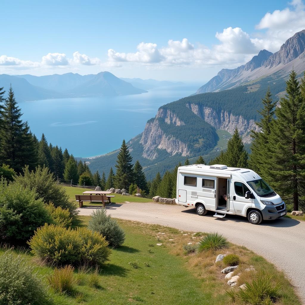 Motorhome Parked at a Scenic Aire