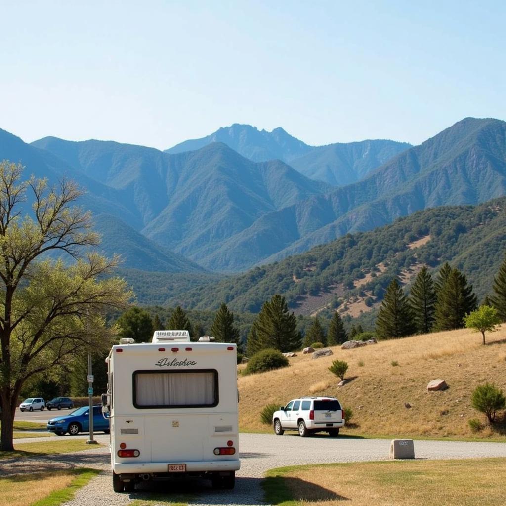 Motorhome Enjoying Scenic View at an Aire