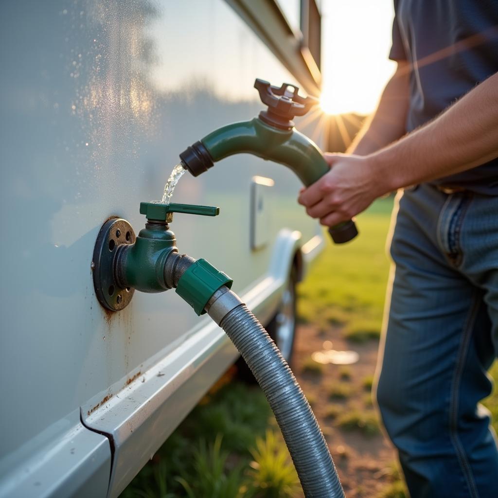 Motorhome Refuelling Water at Service Point