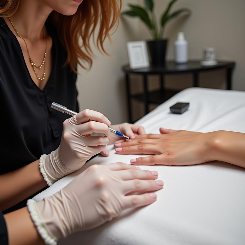 Nail Technician Performing a Manicure