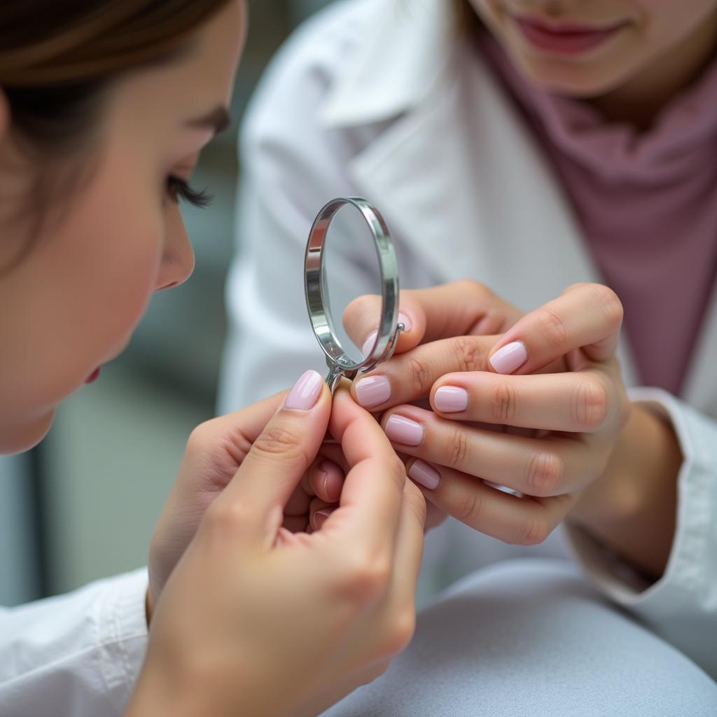 Natural Nail Care Specialist Examining Client's Nails